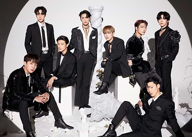ateez group portrait in black suits