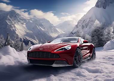Red Aston Martin in Winter