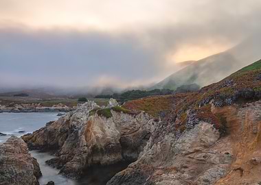 Coastal Landscape with Fog and Rocks