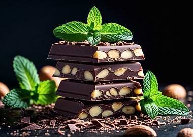 Chocolate Almond Stack with Mint Leaves