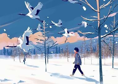 Winter Walk with Cranes