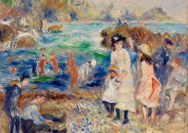 Impressionist Beach Scene with Figures