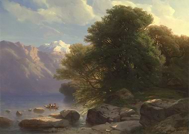 Lake and Mountain Landscape Painting