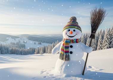 Snowman in Winter Landscape