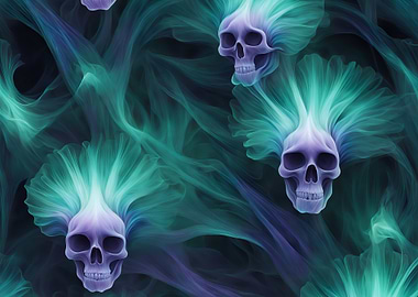 Halloween Art Skull and Smoke Pattern