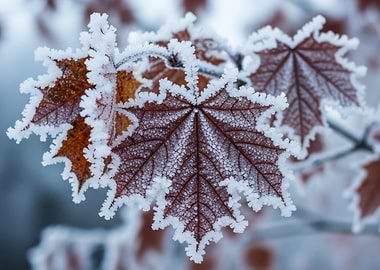 Frosty Maple Leaves Close-Up