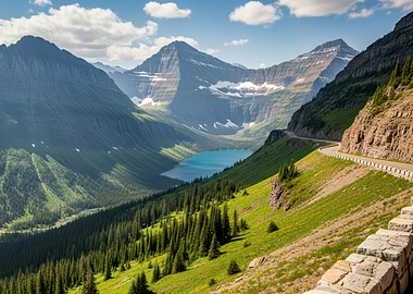 Mountain Lake Landscape with Road