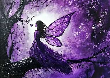 Purple Fairy on Branch Painting
