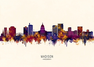 Madison Wisconsin Skyline Watercolor Art