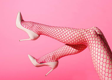 Pink Fishnet Stockings and Heels