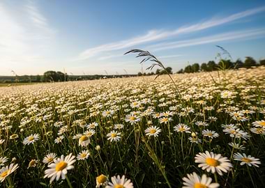 Daisy Field Under Blue Sky