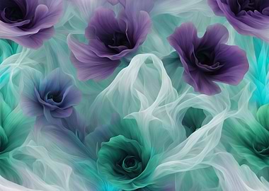Floral Abstract in Purple and Teal Gothic Art Helloween