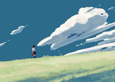 Girl on a Hill, Cloudy Sky