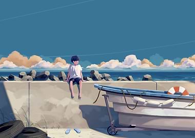 Boy by the Sea with Boat