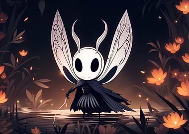 Hollow Knight character in floral setting