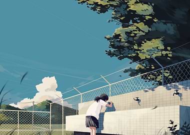 Anime Girl at School Water Fountain