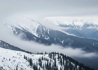 Snowy Mountain Range in Overcast Weather