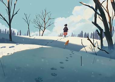 Winter Walk with Fox