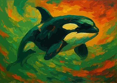 Orca Painting with Abstract Background