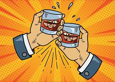 Cheers with Whiskey in Pop Art Style
