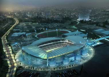 Aerial view of a modern stadium