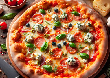 Delicious Pizza with Various Toppings