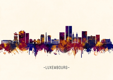 Luxembourg City Skyline Watercolor Silhouette