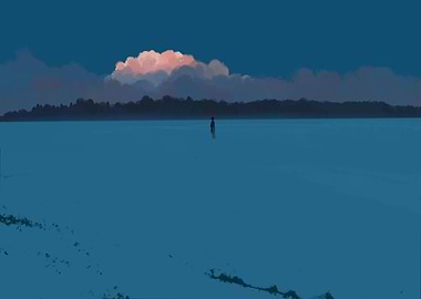 Solitary Figure in a Blue Landscape