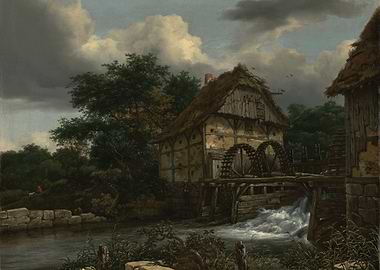 Old Mill by the River Painting