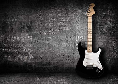 Black Electric Guitar on Grunge Background
