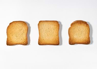 Three Slices of Toast on White