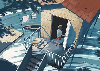 Lakeside Cabin Entrance Digital Art