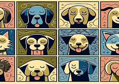 Dog and Cat Cartoon Grid
