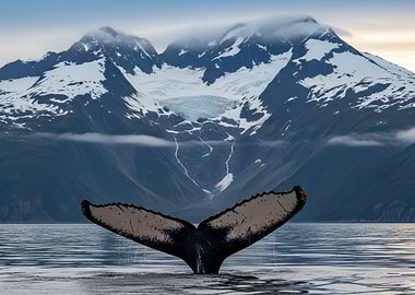 Whale Tail with Mountain Backdrop