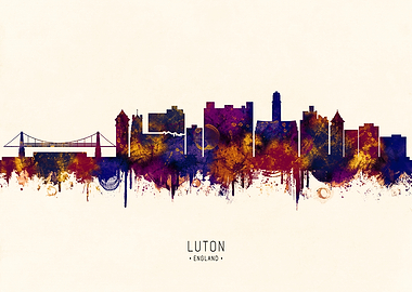 Luton England Skyline Watercolor