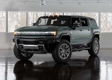 Green Hummer EV SUV Studio Shot