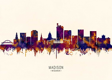 Madison Wisconsin Skyline Watercolor Art
