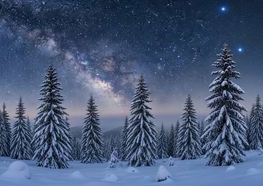 Winter Forest Under the Milky Way