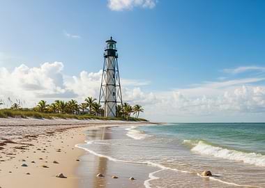 Lighthouse on a Tropical Beach