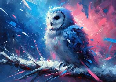 Abstract Owl Painting with Blue and Pink