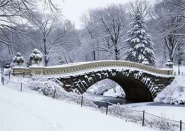 Snowy Bridge in Winter Landscape
