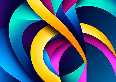 Neon Curved Ribbons on Deep Navy — Abstract Gradient Arcs