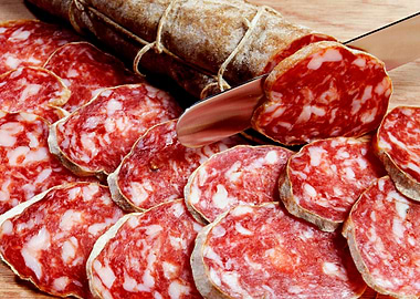 Sliced Salami with Knife