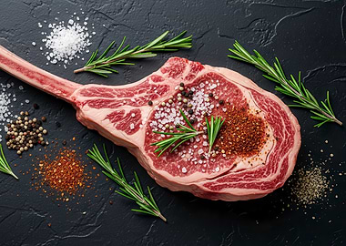 Raw Tomahawk Steak with Spices
