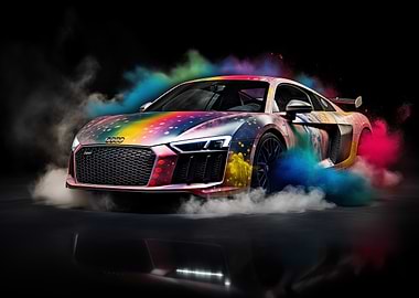 Colorful Audi R8 and Smoke