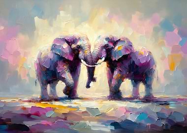 Elephants In Love Abstract Painting