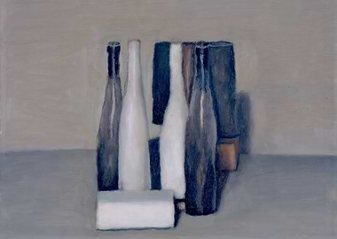 Still Life with Bottles and Box, giorgio morandi paintings​