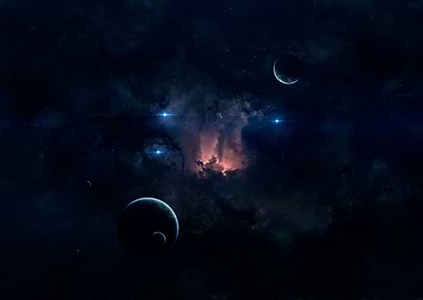 nebula with planets and stars
