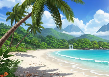 Tropical Beach Paradise with Palm Trees