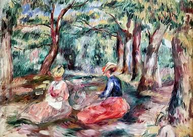 Impressionist painting of women in forest